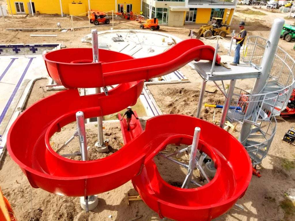 Installation of custom waterslide at a recreation center 