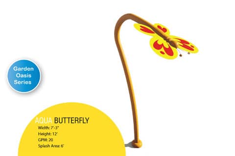 rendering of spraying butterfly water feature with product specifications