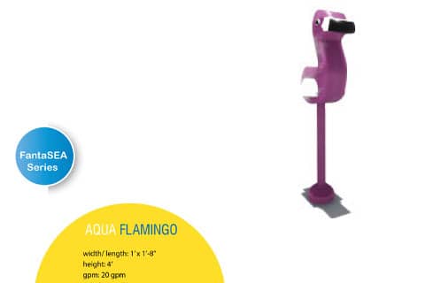rendering and product specifications of spraying flamingo water feature