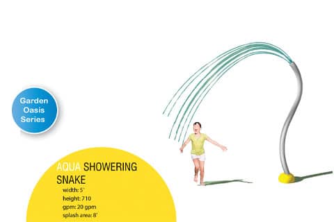 rendering of curved water feature in the shape of a snake with shooting water