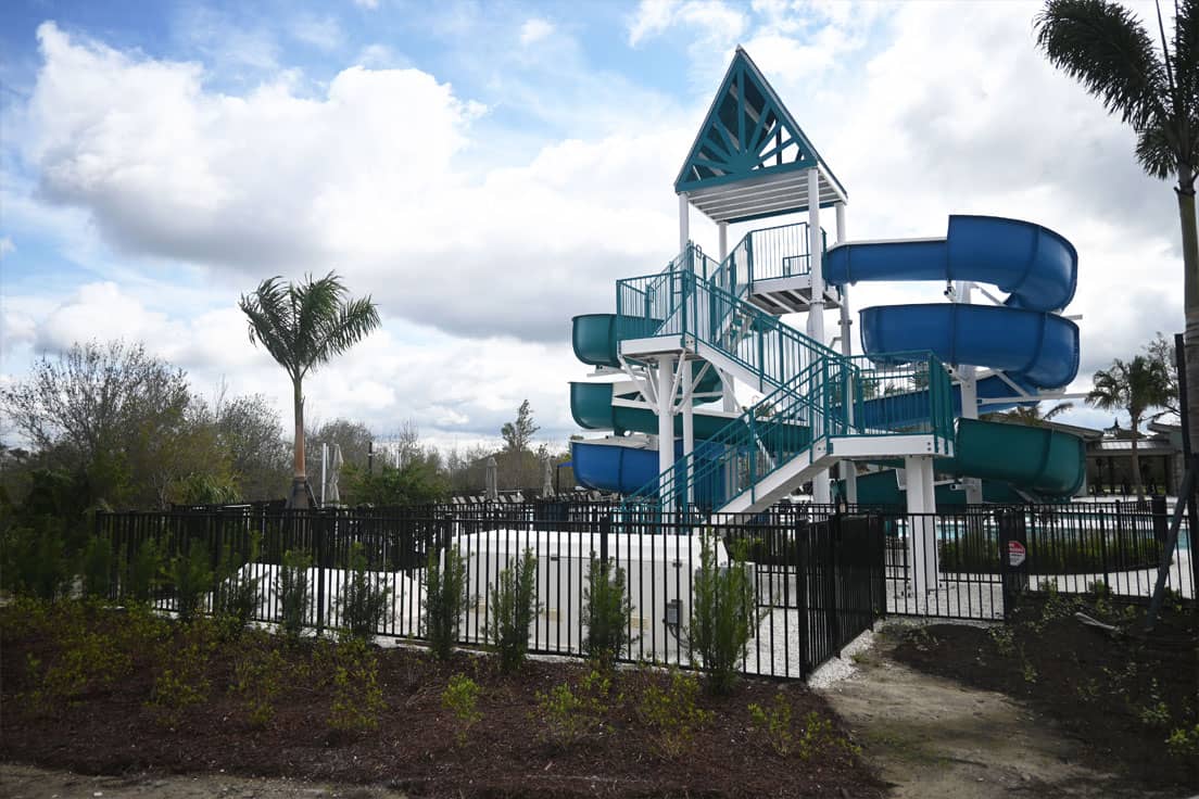 waterslide with hydraulic equipment yard