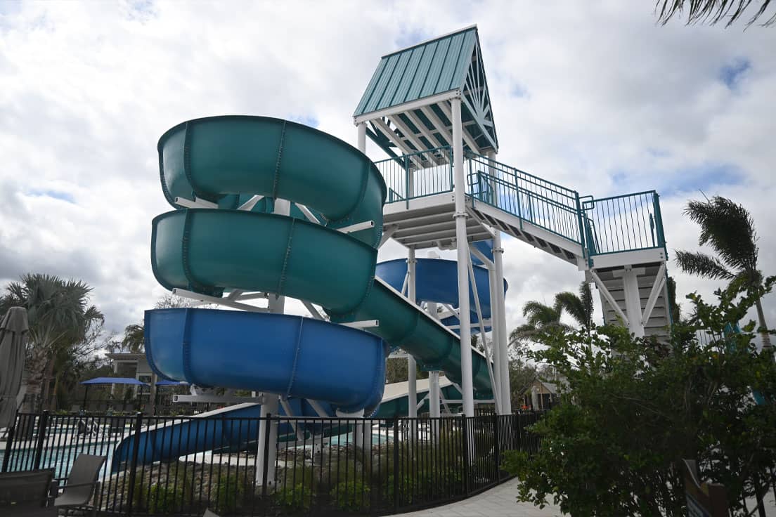 back view of open flume waterslide