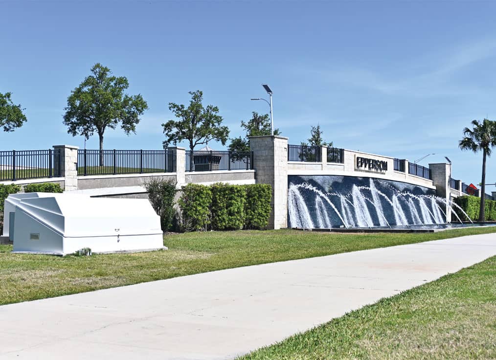 white equipment pack for a residential entryway fountain