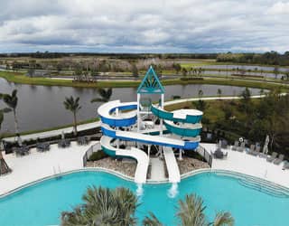 blue and green double flume waterslide