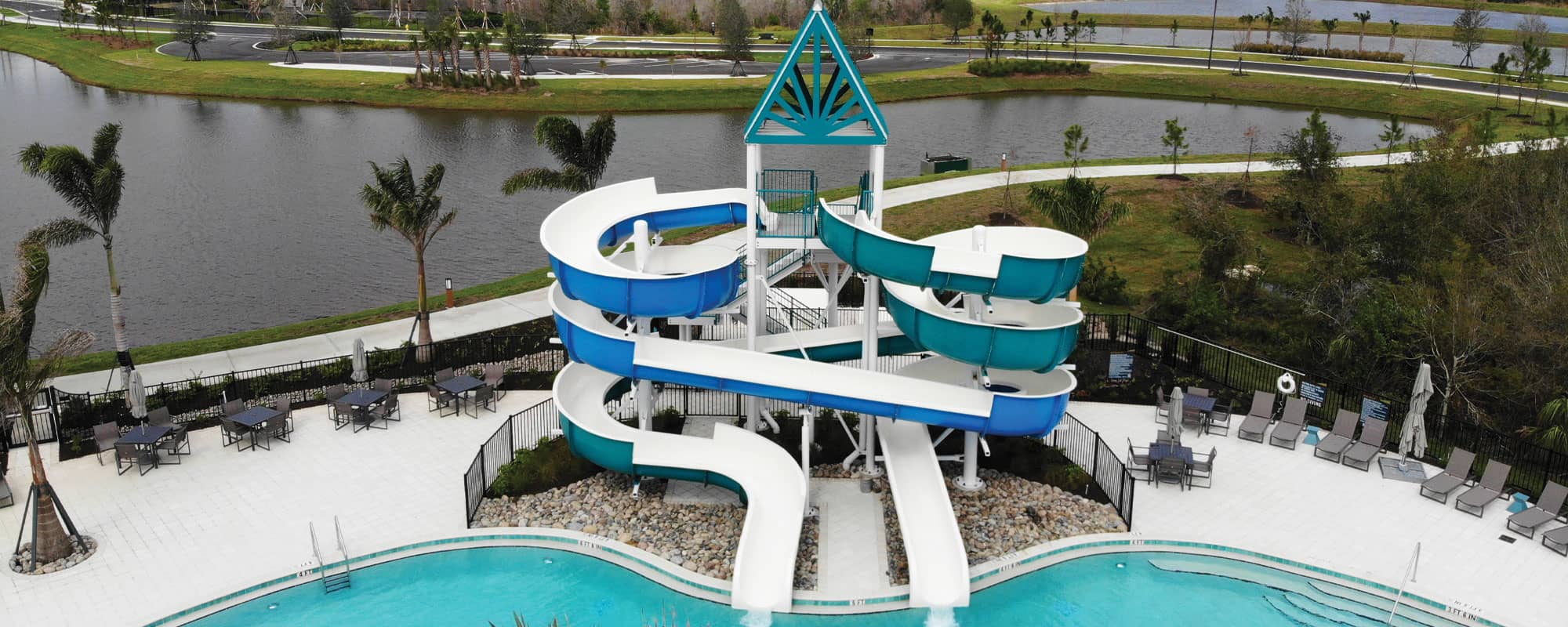 blue and green double flume waterslide