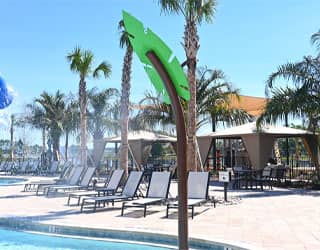 palm leaf-themed water feature