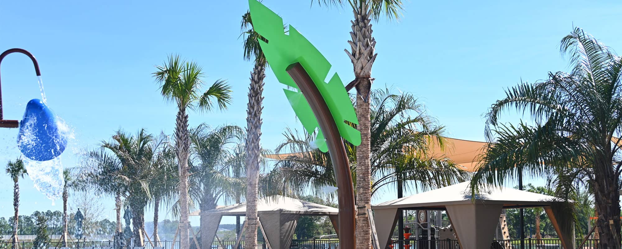 palm leaf-themed water feature