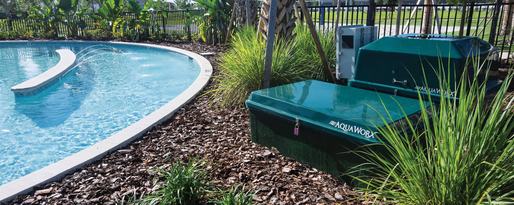 green filtration equipment cabinets with lazy river thruster systems