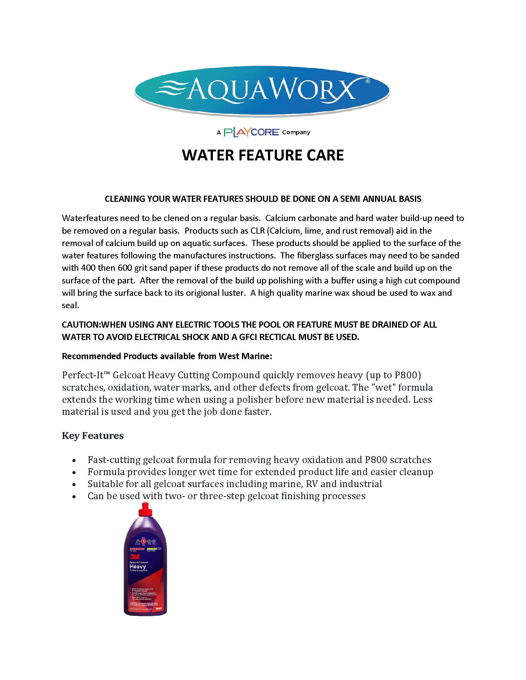 instructions for buffing and polishing commercial water features for splash pads and swimming pools